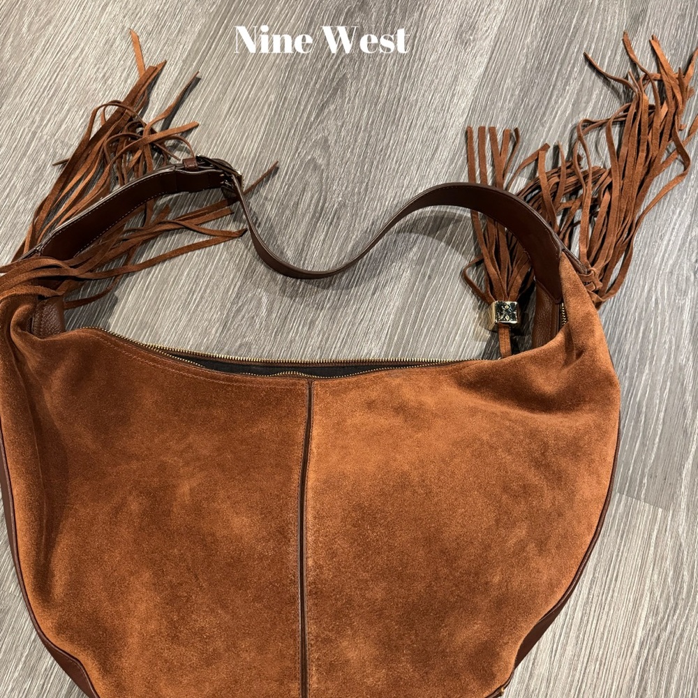 Nine West Tan Suede Fringe Hobo Bag